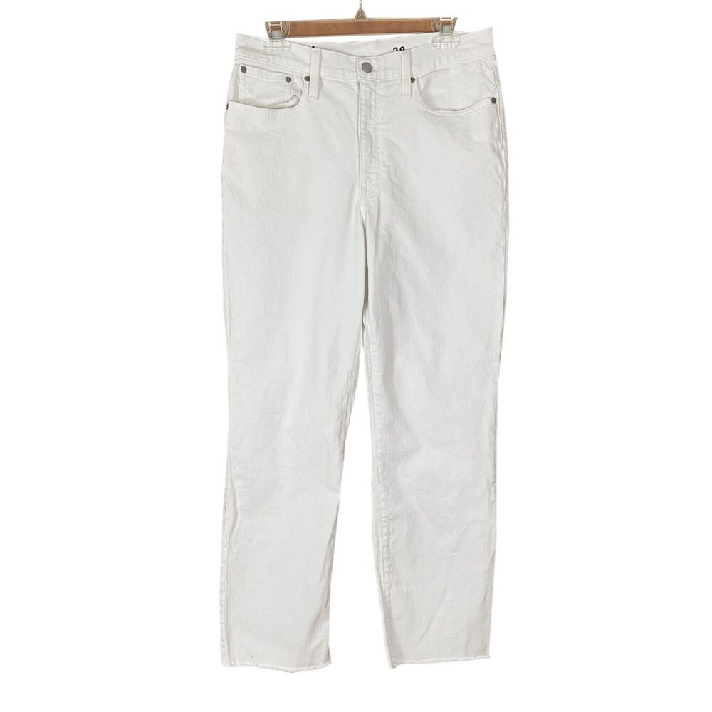 J Crew Women's Slim Boyfriend Jeans Size 28 White Cotton Raw Hem 28-inch Inseam